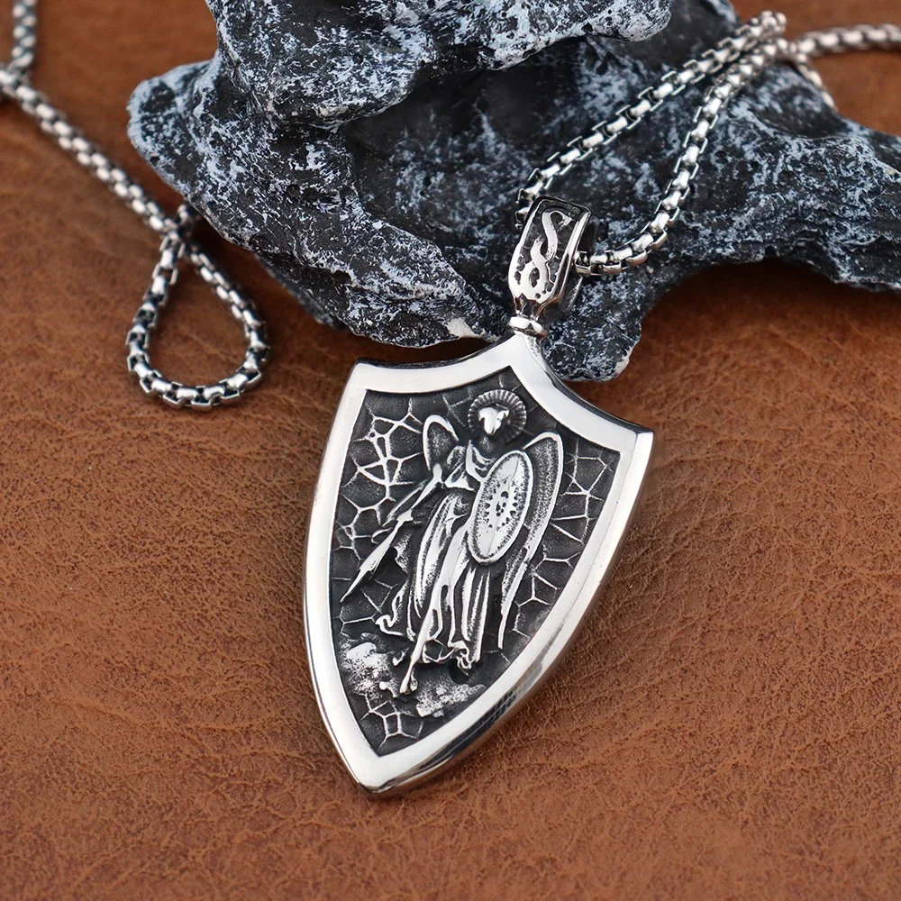 Trendy Classic Archangel Necklace for Women Stainless Steel Men's Retro Belief St Michael Pendant JewelryAccessories Wholesale