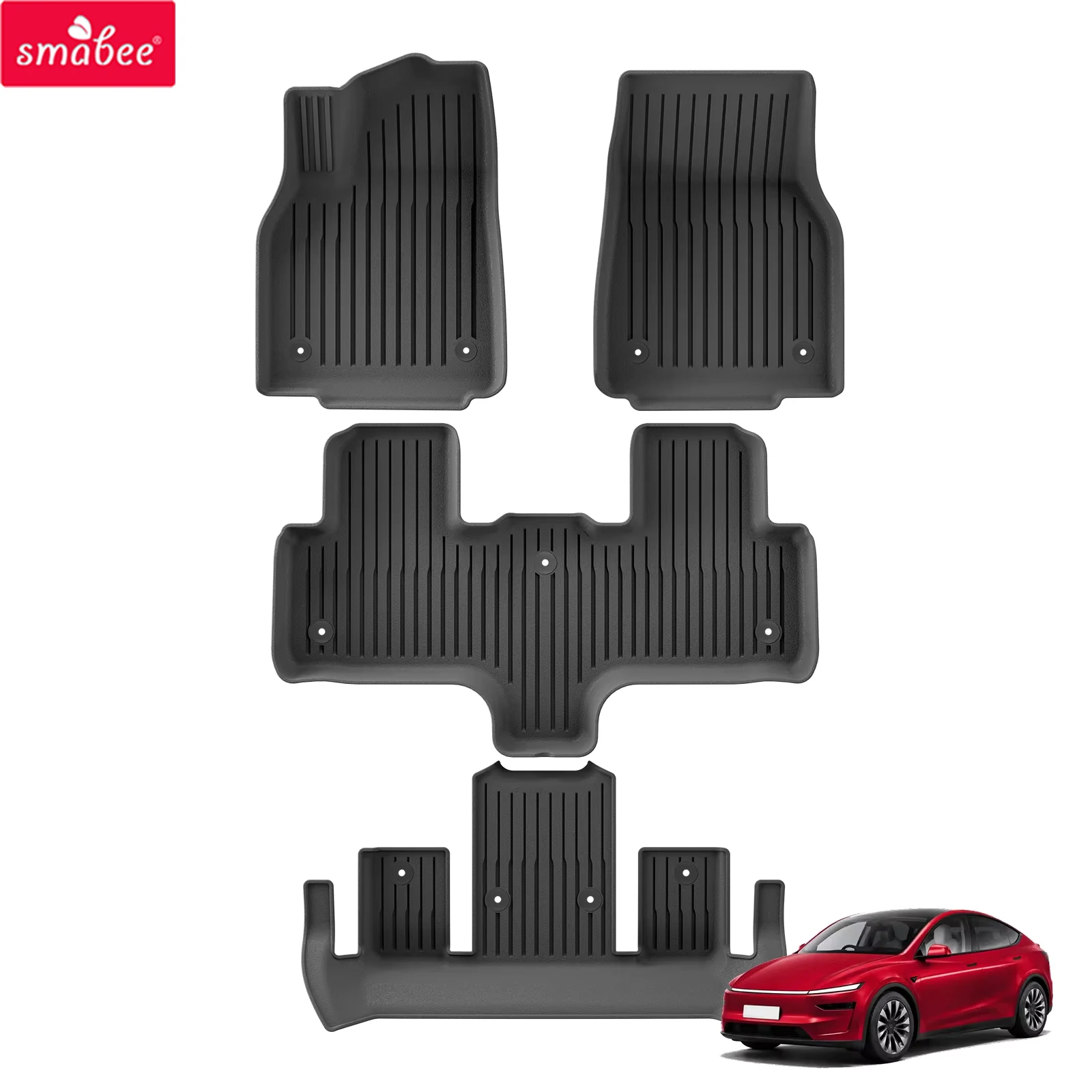 Smabee Left Drive for Tesla Model YL 6seats 2025 2026 Car Floor Mats Cargo Liner Trunk Pad TPE 3D Waterproof Accessories Black