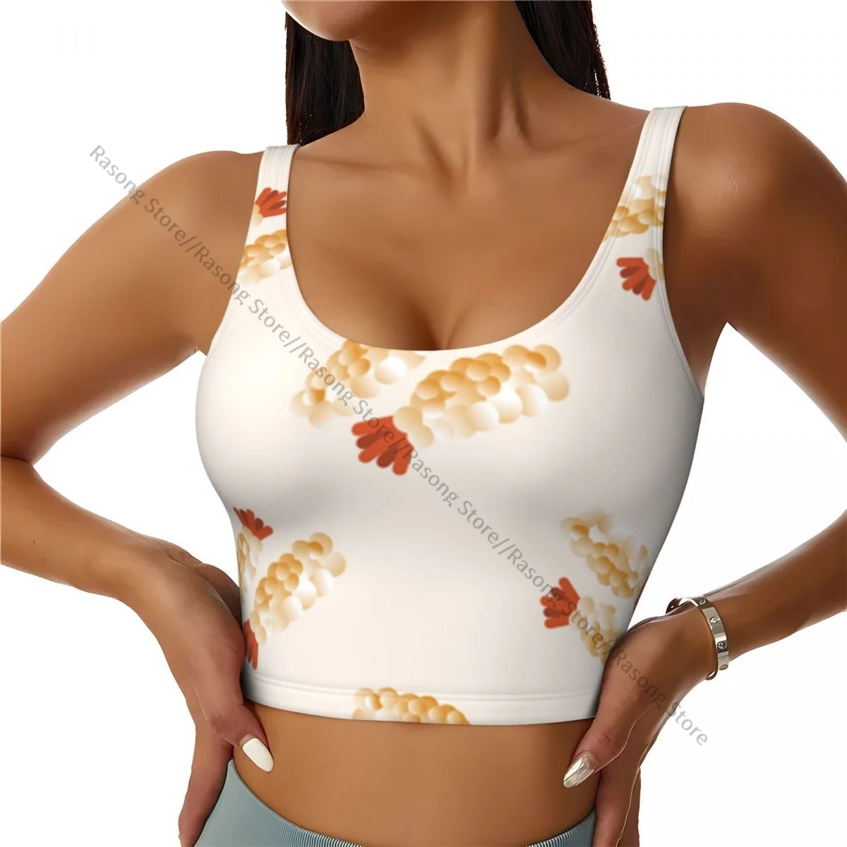 Sports Bra Women Running Yoga Clothes Vest Japanese Food Shrimp Cartoon Pattern Gathering Fitness Vest