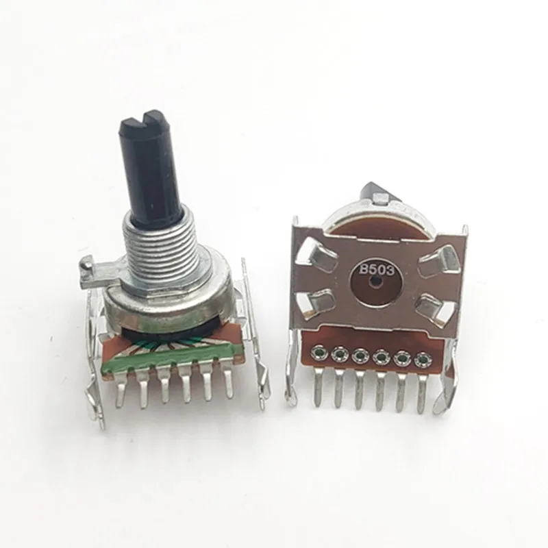 2PCS 161 Type Potentiometer Horizontal Duplex Single Row 6Pin B503 B50K Power Amplifier Audio Volume Half Shaft 20MM