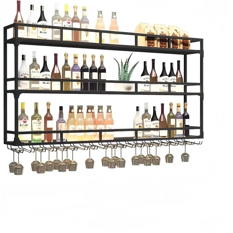 

3-Tier Wall Mounted Wine Rack with LED Light,Stylish Wall Bar Shelves for Liquor Bottles Hanging Glasses,Bar Shelve Wall Mounted