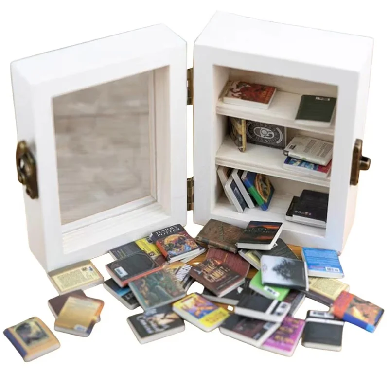 

ABWP-Anti-Anxiety Bookshelf With 60 Books Miniature Book Match Boxes Gifts Shake Away Your Anxiety House Decoration