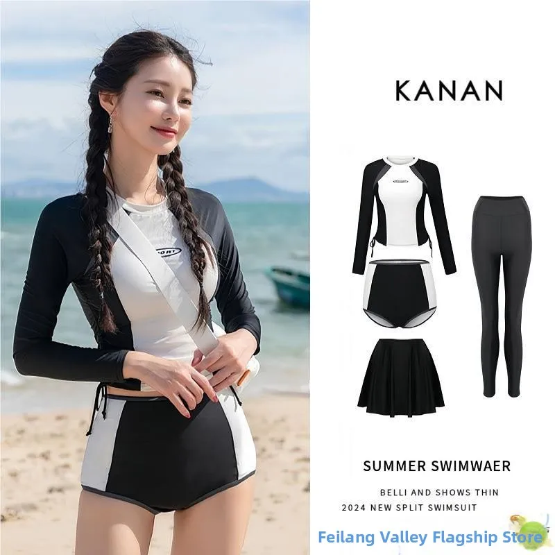 

Women's Summer Wetsuit Two-Piece Long Sve Surf Suit Jellyfi Conservative Sport Sunscreen Hot Spring Swimming Swimsuit