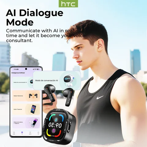 Наушники HTC NE70 Bluetooth 5.0 с сенсорным управлением и AI-переводчиком — изображение товара