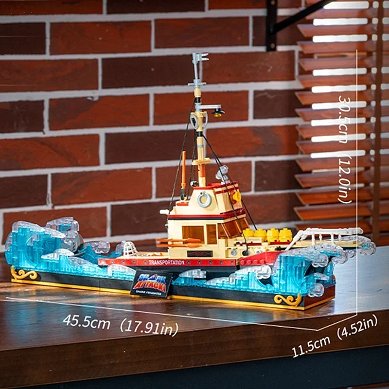 New 1109PCS Movie Series Jaws The Orca Ship Shark Attack Fishing City Boat Ship Model Building Blocks Bricks Toys Boat Xmas Gift