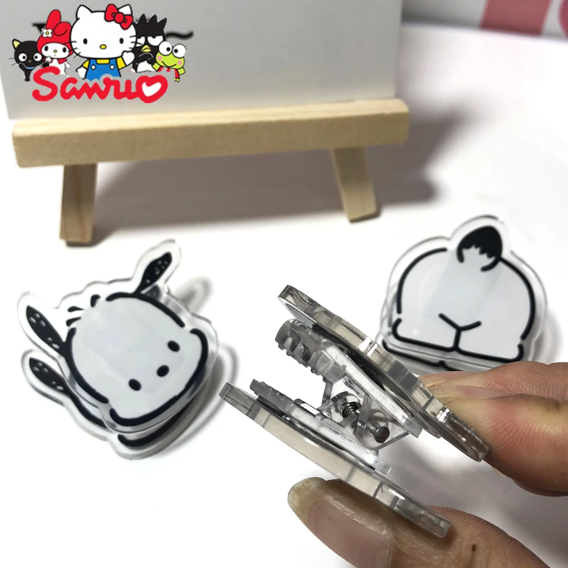 Sanrio Pochacco Double-sided Clip Sticky Note PP Clip Ins Multifunctional Paper Folder for Teenage Stationery Holder Girls Gift