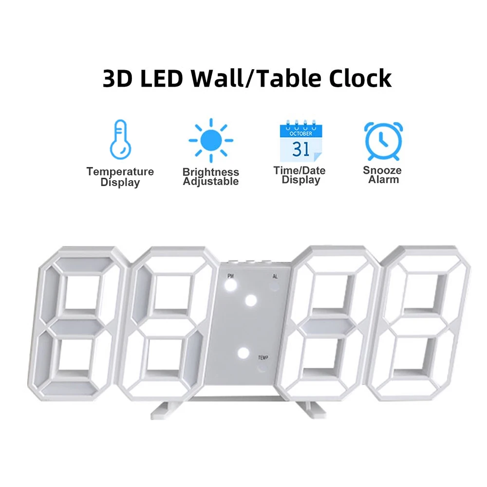 3D LED Digital Clock Luminous Wall Clock Multifunctional USB Electronic Clock  Alarm Clock Temperature Date Display Smart Home