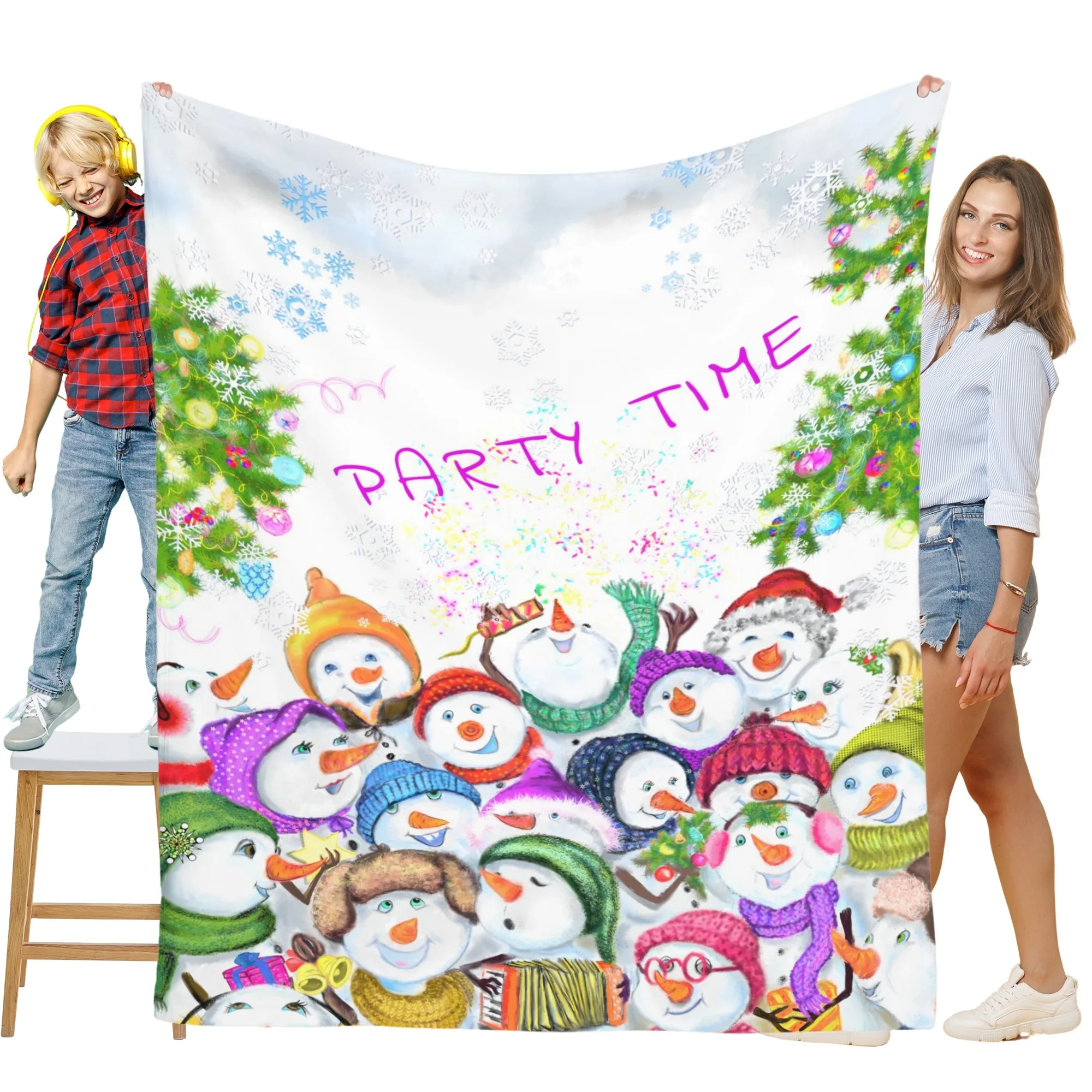 

Christmas snowman party cartoon flannel blanket soft and warm, suitable for sofas, beds, offices, and travel all year round - th