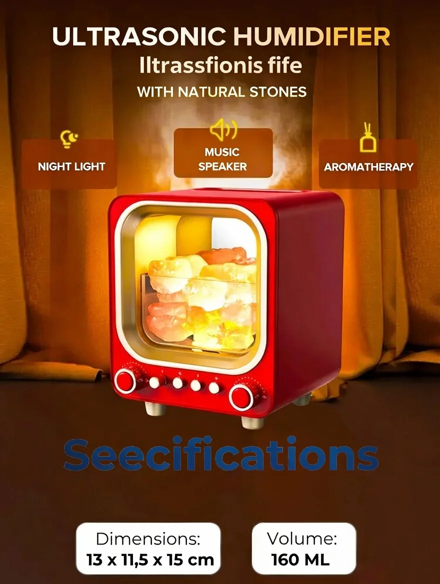 

Аромадиффузор 3-в-1 с Bluetooth-колонкой и увлажнителем, 160 мл, с теплым ночником, в форме телевизора, для спальни и дома