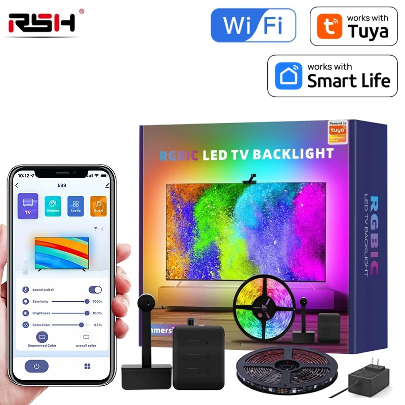 Tuya APP LED Light Strip 55-65 inch TV background Atmosphere Light Bar Camera Grabs TV Screen Synchronization WiFi Smart Lamp atmosphere lawn steps led solar wall light abs led solar power garden lights for balcony courtyards outdoor solar lamp