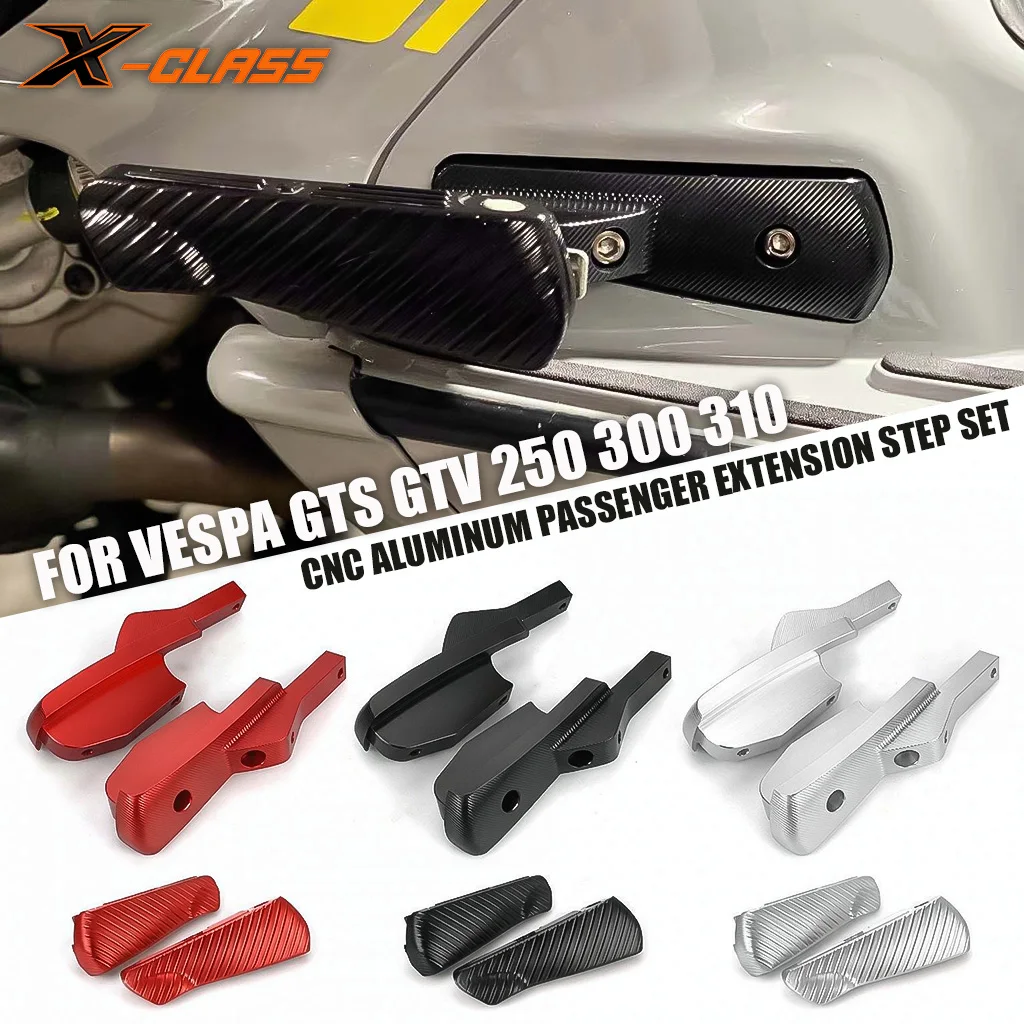 For Vespa GTS GTV Supertech 13-26 CNC Aluminum Passenger Footpegs with Extension Brackets Kit Foldable Rear Foot Step Pegs Set