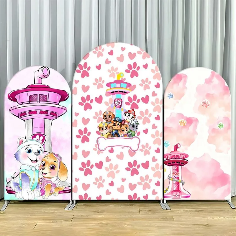 

Paw Patrol Arch Backdrop Cover Premium Thick Fabric Custom Party Decoration Pink Heart Paw Print Birthday Photo Booth Decor