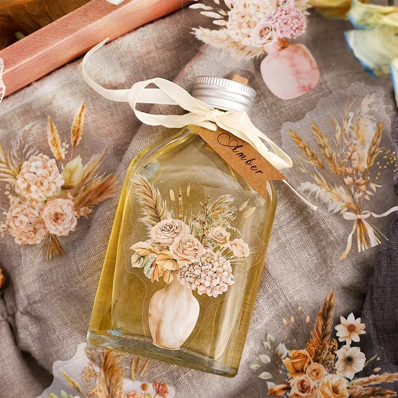 20pcs Shadow Elegant Forest Handbook Material Decorative Maple Flower Sticker Amber Underlining Collage Scrapbook 163*95mm