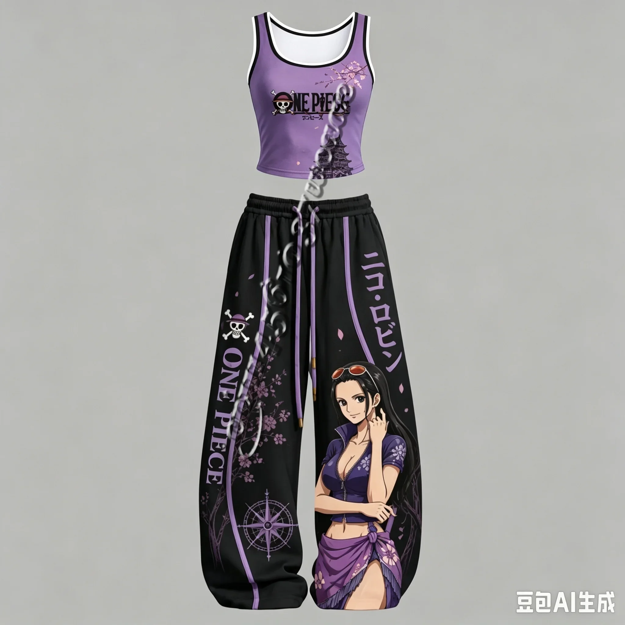 26/27 One Piece Luffy Zoro Robin Serie Charakter-Tanktop und Weite-Hosen-Set, Unisex Anime-Peripherie-Outfit für die Familie – Detail 5