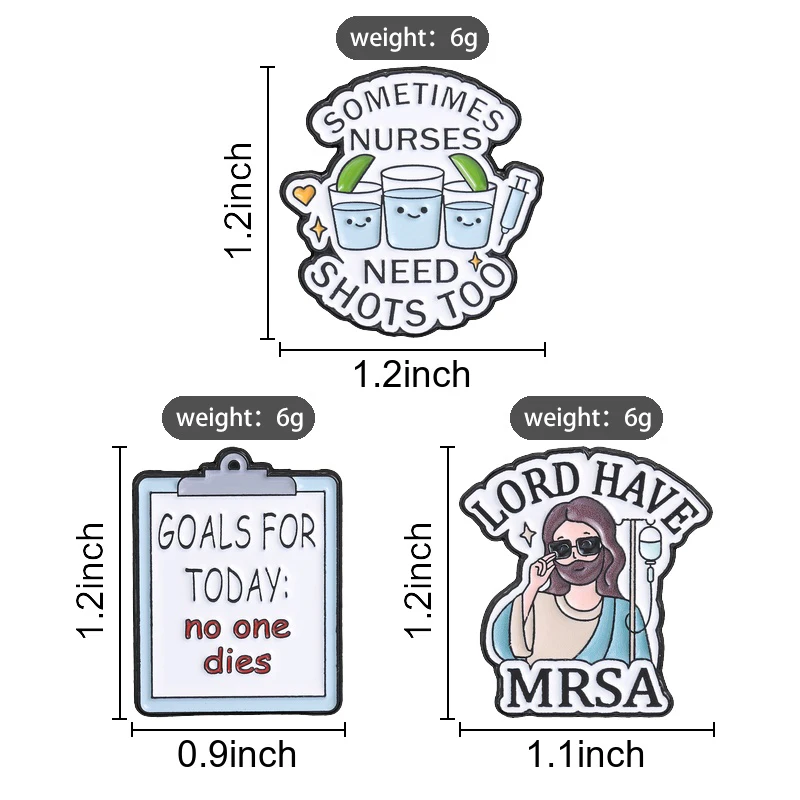 Medizinische Humor-Emaille-Anstecknadeln: Zitat für Krankenschwestern, Broschen, rosa-blaue OP-Hemd-Abzeichen, Jesus Lord Have MRSA Schmuck, Geschenk für Freunde – Detail 5