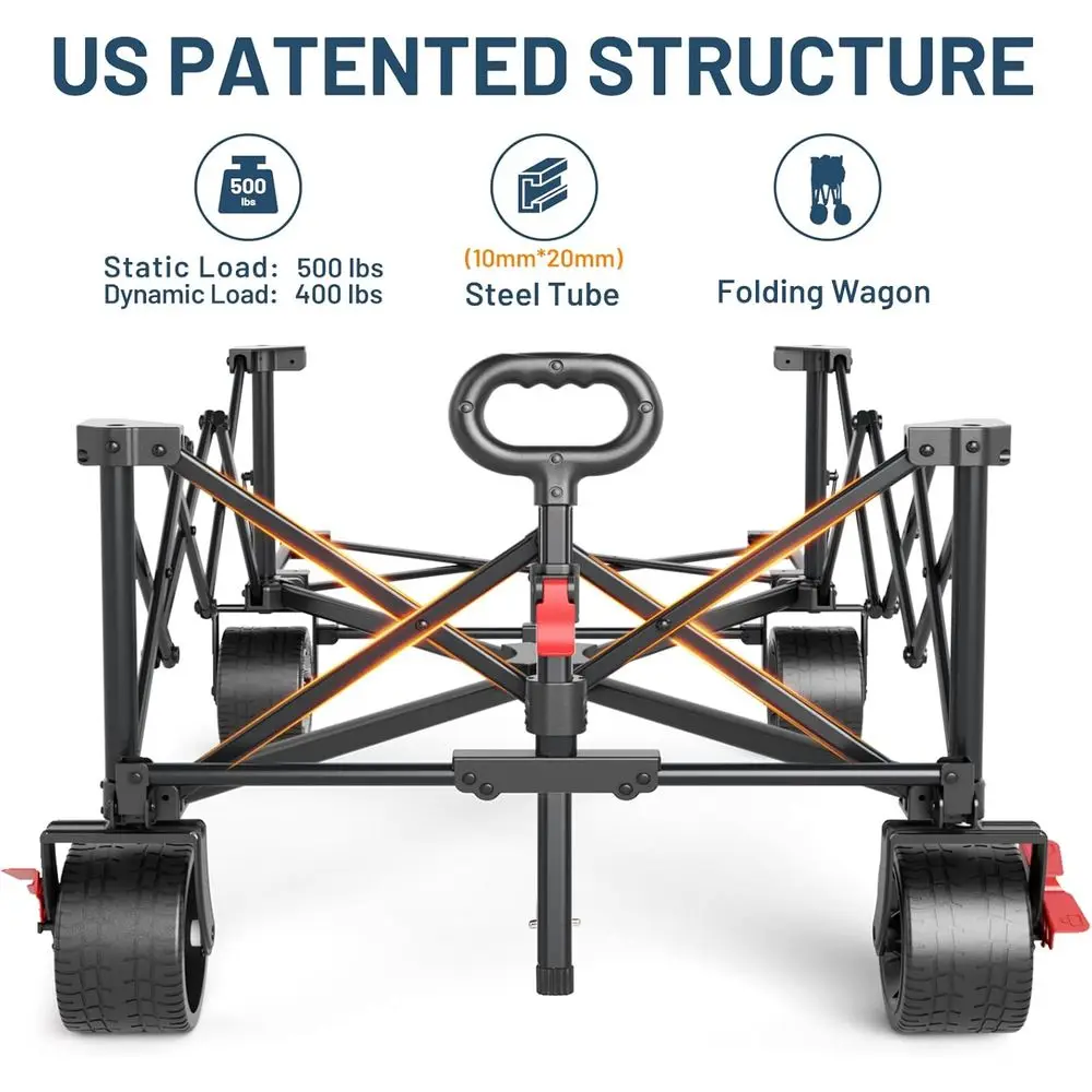 600 لتر Beast Wagon 26 بوصة عرض جدًا لجميع التضاريس قابل للطي مع عجلات كبيرة، شبكة شحن وباب خلفي، 26 بوصة عرضًا و 55.25 بوصة طولًا، 500 رطل شديدة التحمل