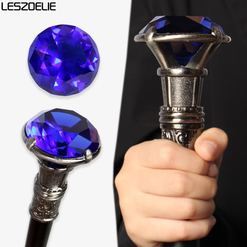Tongkat Jalan Mewah Berlian Biru Royal dengan Gagang Perak, Tongkat Dekoratif Vintage Elegan untuk Pria dan Wanita