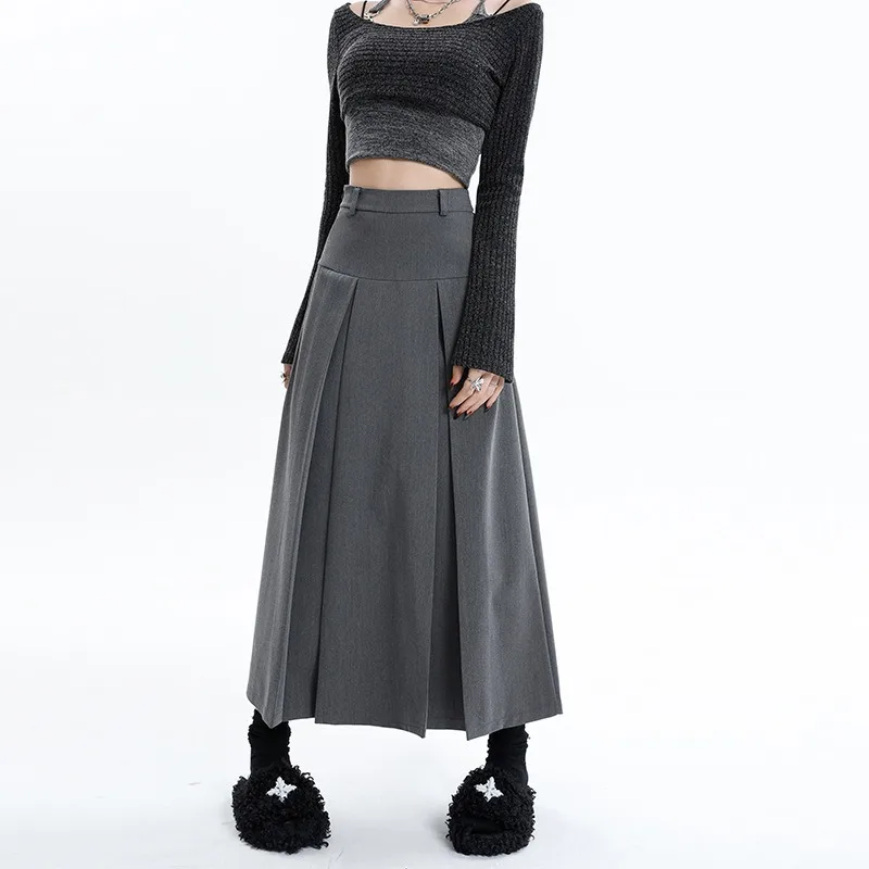 Women Skirts Korean Style OL Popular Pleated Aesthetic Age-reducing Solid High Waist Slim Abdomen Chic New Autumn Midi Cozy