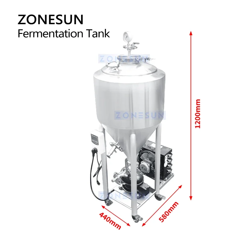 ZONESUN – jauge de pression à température contrôlée, réservoir de Fermentation, équipement de Production pour la fabrication d'alcool et de bière, ZS-NJJ01
