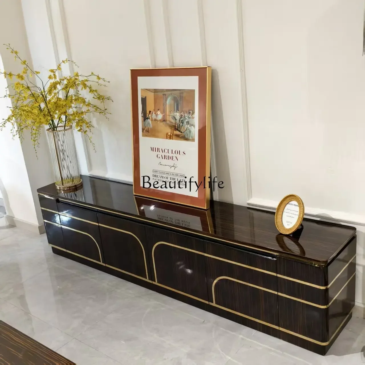 

09 Light TV cabinet coffee table combination modern simple living room paint Italian style