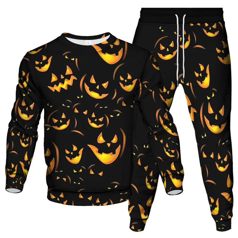 

Holloween Pumpkin Lamp Horror Punk Men Clothing Suit Jogging Pant Sweatshirt 2 Piece Set Women Casual Party Wear Tracksuit S-6XL