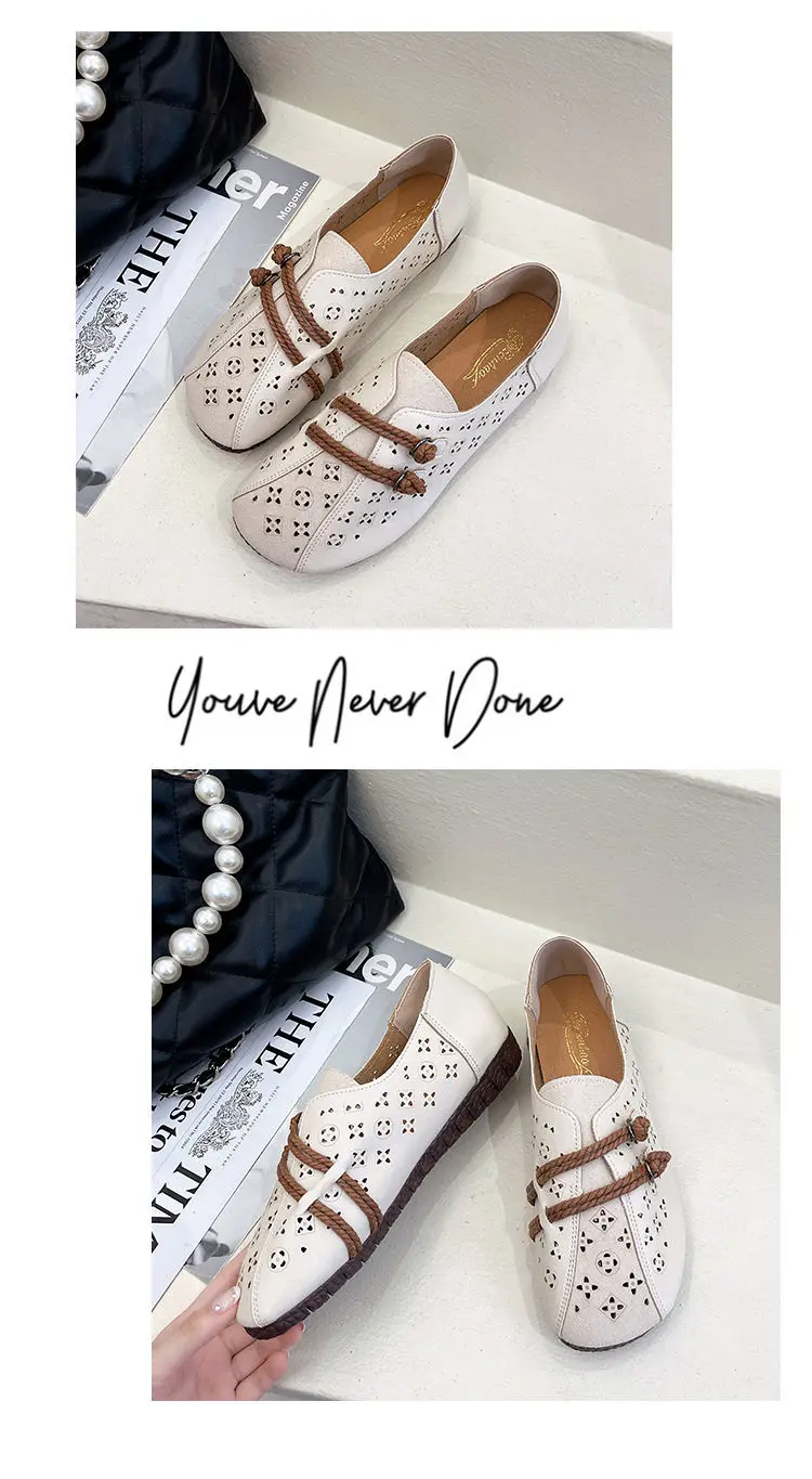 2024 Newly Square Toe Women's Flats Designer Cutout Shoes Ladies Wide Fit Soft Leather Moccasins Female Driving Sneakers