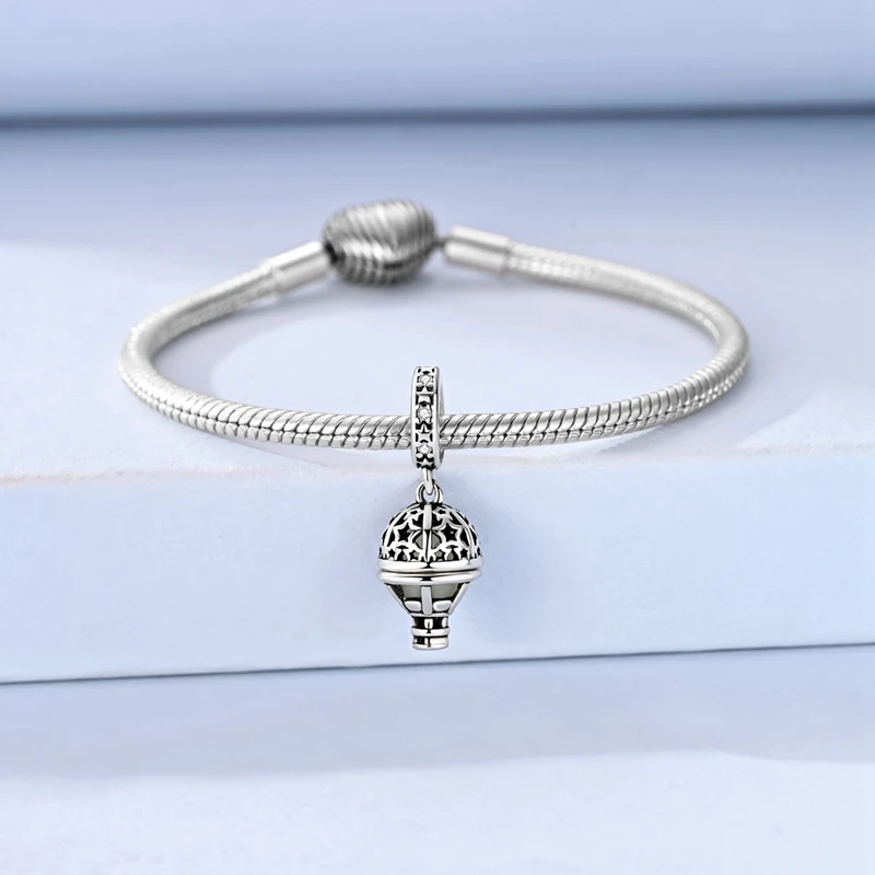 Leuchtender Heißluftballon-Anhänger aus 925er Sterlingsilber mit Zirkonia, passend für Armbänder, Anhänger, DIY-Schmuck, Geschenk für Frauen – Detail 7