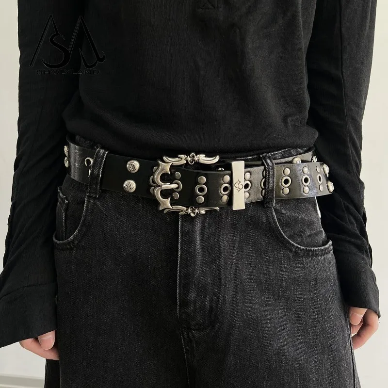 Unique and Creative Men's Belt with Niche Design Gemini Cross Star Street Rock Harley Motorcycle Retro Trend Y2K Belt