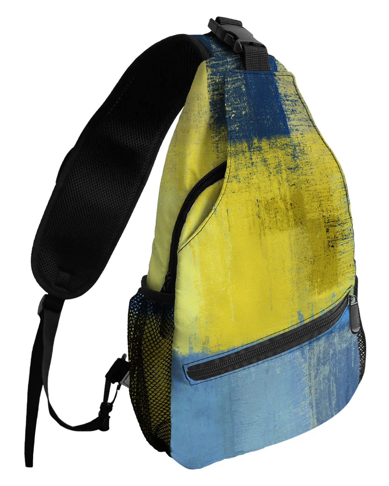 Abstract Oil Painting Colors Geometric Yellow Blue Chest Bags For Women Men Waterproof Sport Bags One Shoulder Crossbody Bag