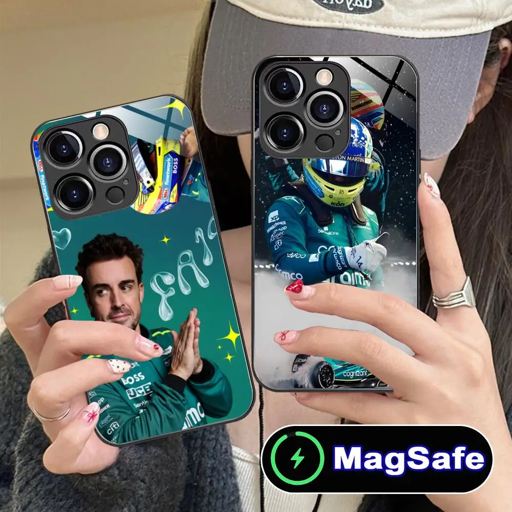 حافظة هاتف Fernando A-Alonso لهاتف iPhone 16 15 14 13 12 11 Pro Max Plus Mini MagSafe شحن لاسلكي زجاجي للهاتف الذكي جميل
