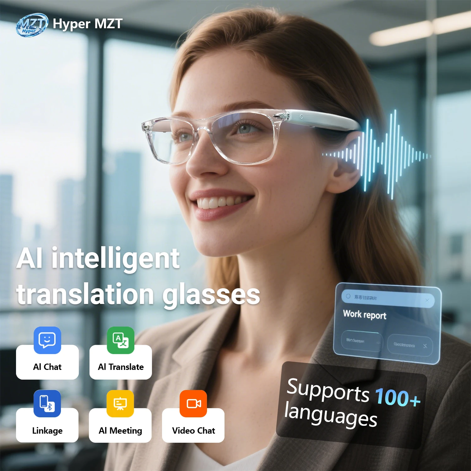 نظارات ذكية لترجمة الذكاء الاصطناعي للرجال والنساء BT نظارات شمسية مساعد صوتي مضاد للضوء الأزرق للرياضات الخارجية وركوب الدراجات والتحدث بالموسيقى