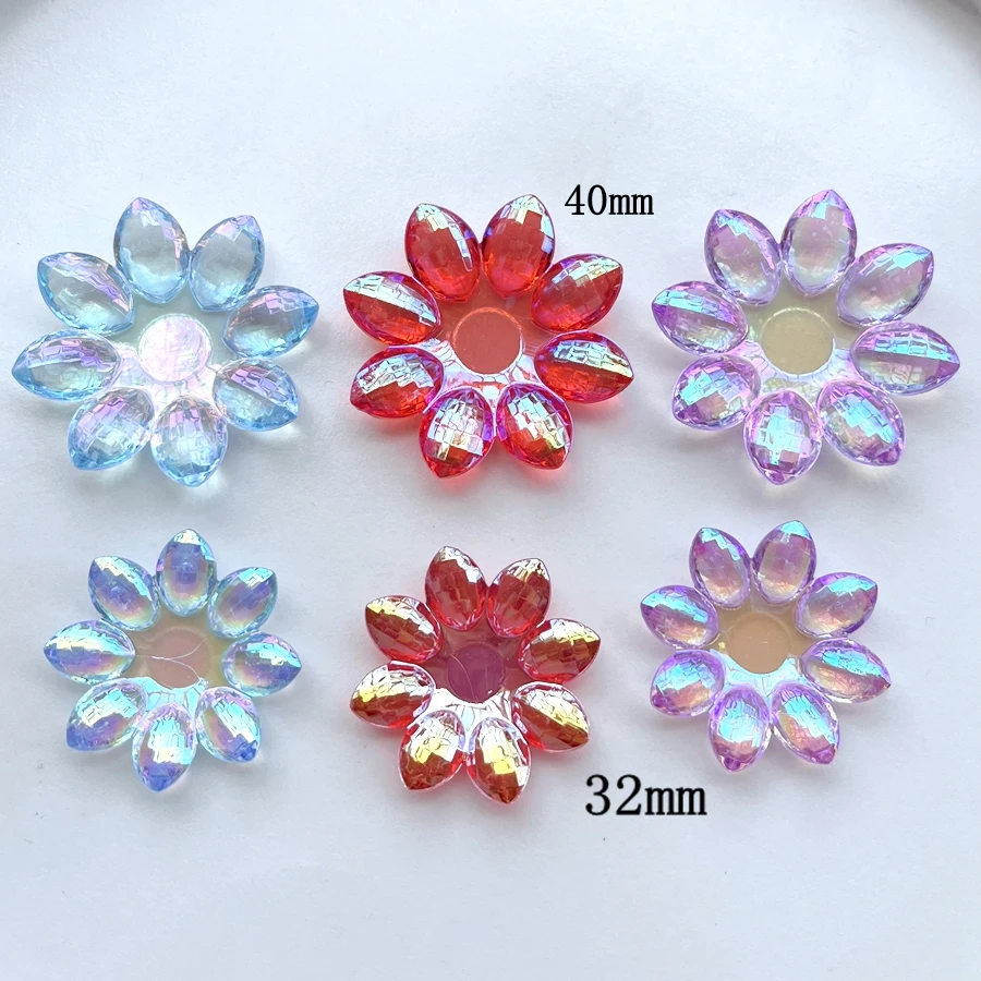 32mm/40mm Shiny AB Color Flowers Acrylic Crystal Rhinestone diy Jewelry decoration Hand-decorated rhinestone 8pcs/lot