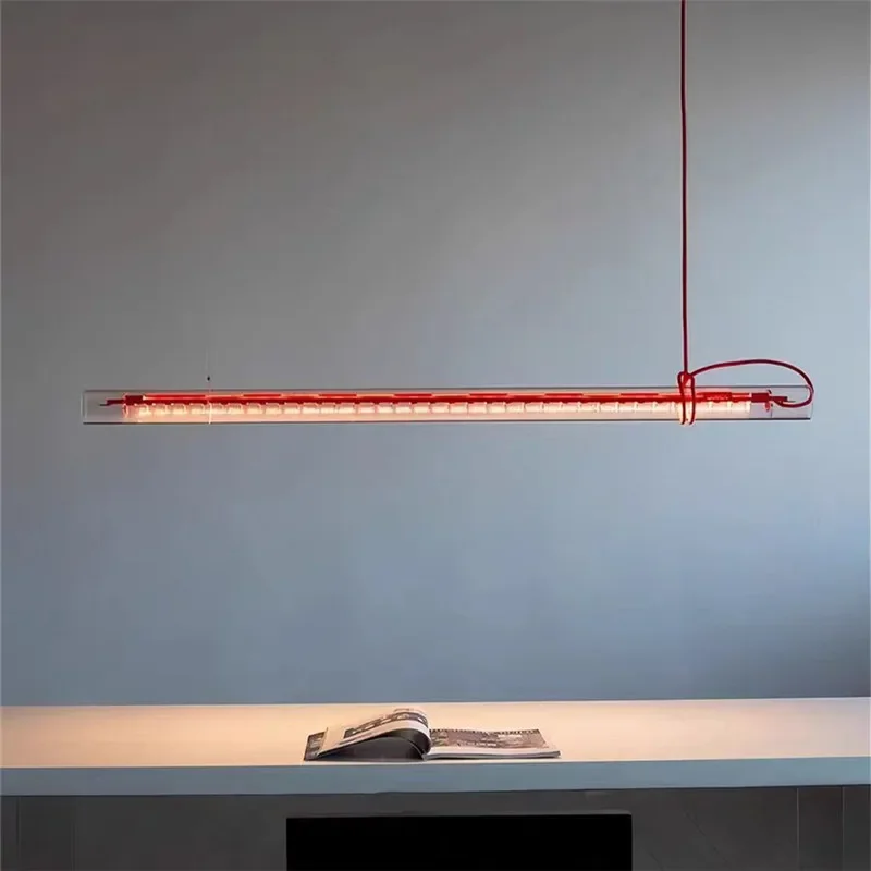 Tubular Suspension Lamp LED Long Glass Linear Lamp Creative Design Red Blue Line Restaurant Chandelier Art Kitchen