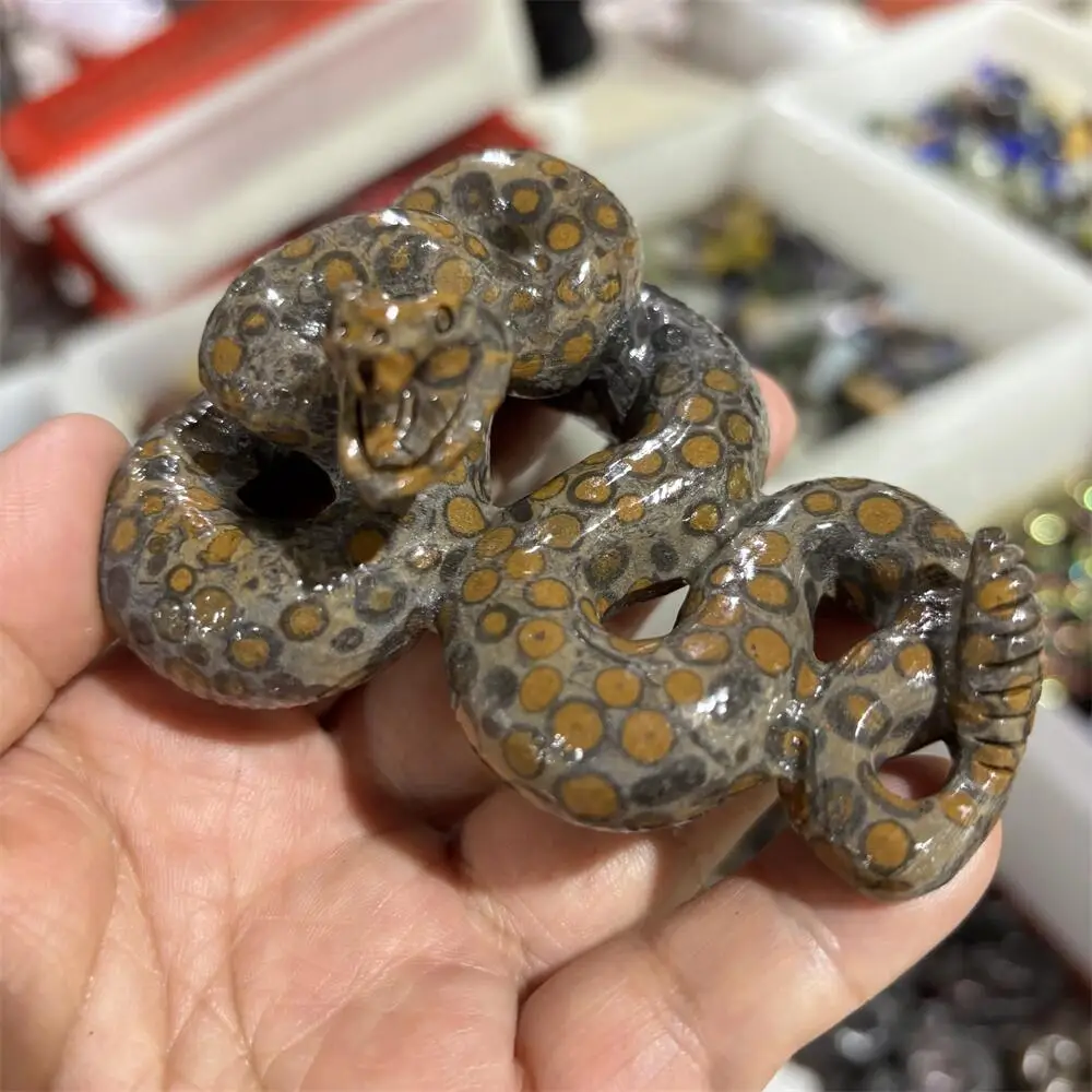 1PCS Natural Leopard Skin Jasper Snake Animal Carving - Polished Reiki Healing Fengshui High-Quality Room Decor Energy Gift