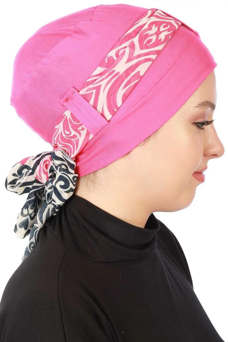 Sifon Belted Combed Bermotif Tulang Fuchsia