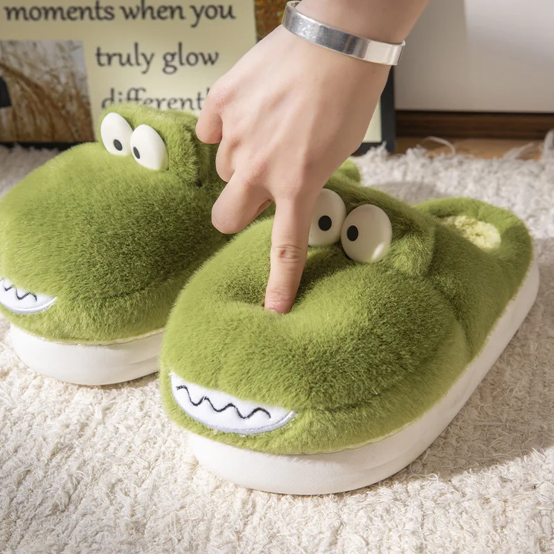 

New Green Dinosaur Slippers Women Men Kids Cartoon Animal Designer Mules Shoes Woman Home Fur Slides Dino Fuzzy House Slipper