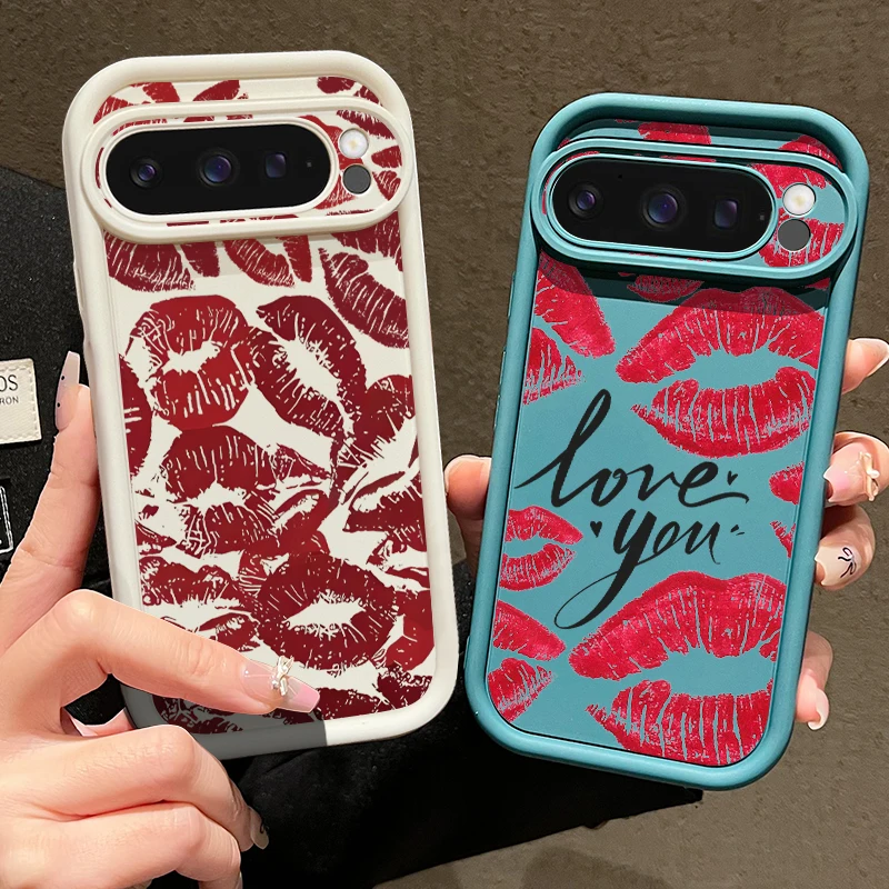 Red Lips Pattern TPU Phone Case For Google Pixel 10 7 8 Pro 9A 8A 7A Pixel 9 10 Pro XL Luxury Solid Color Shockproof Cover Cases