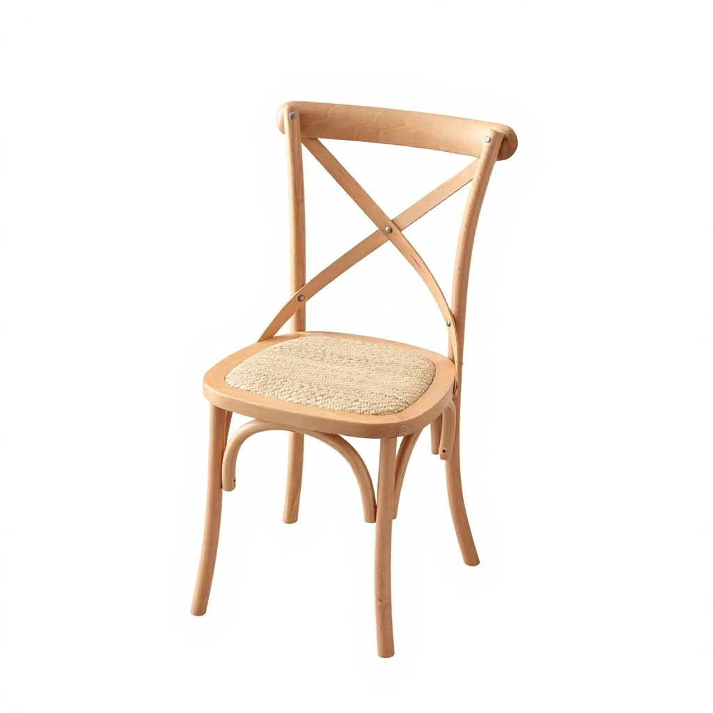 

#Vintage Solid Wood Dining Chair with Rattan Woven Cross Back Design for Hotel Restaurant Home Wedding Banquet Seating