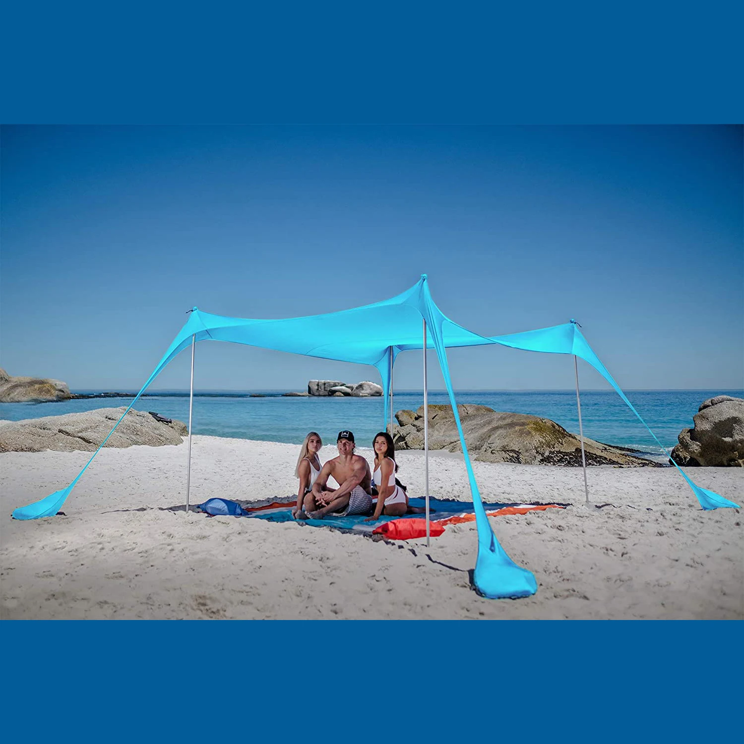 Pop Up Beach Tent Sun Shelter UPF50+ with Sand Shovel, Ground Pegs and Stability Poles, Outdoor Shade for Camping Trips