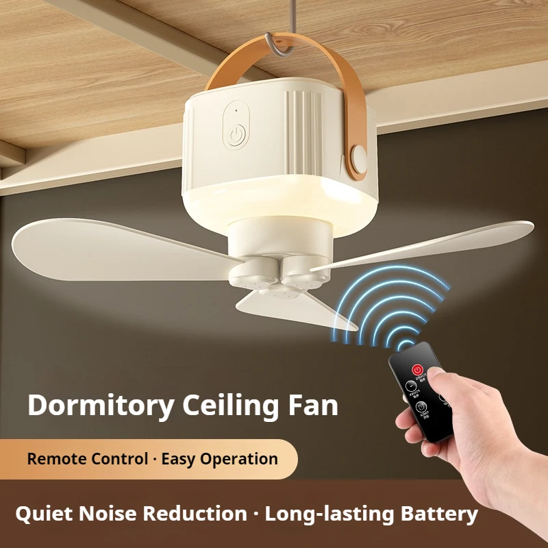 Dormitory Portable Mini Ceiling Fan 7200mAh Rechargeable Summer Cooling Fan with Remote Control,Warm Night Light,Timer,3-speed