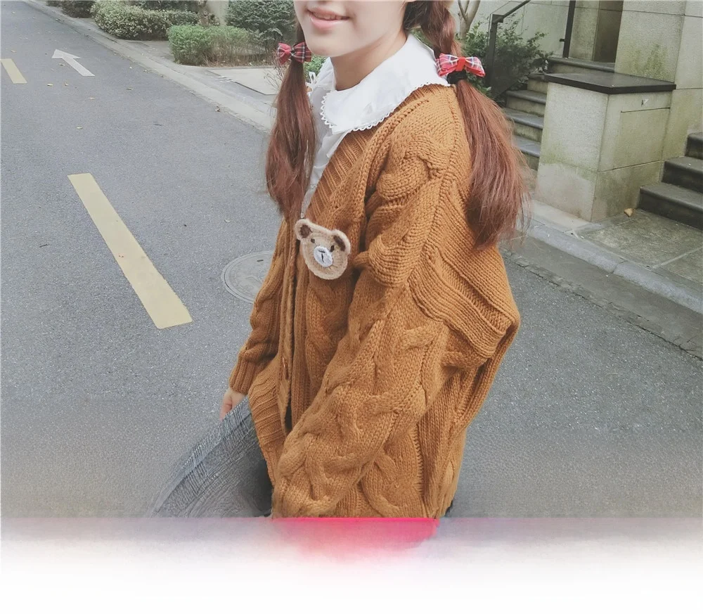 

Оригинальный осенне-зимний вязаный свитер, кардиган, мягкая пряжа с медведем для девочек, Thi Twisted Sweet Sle Long Sve Regular L...