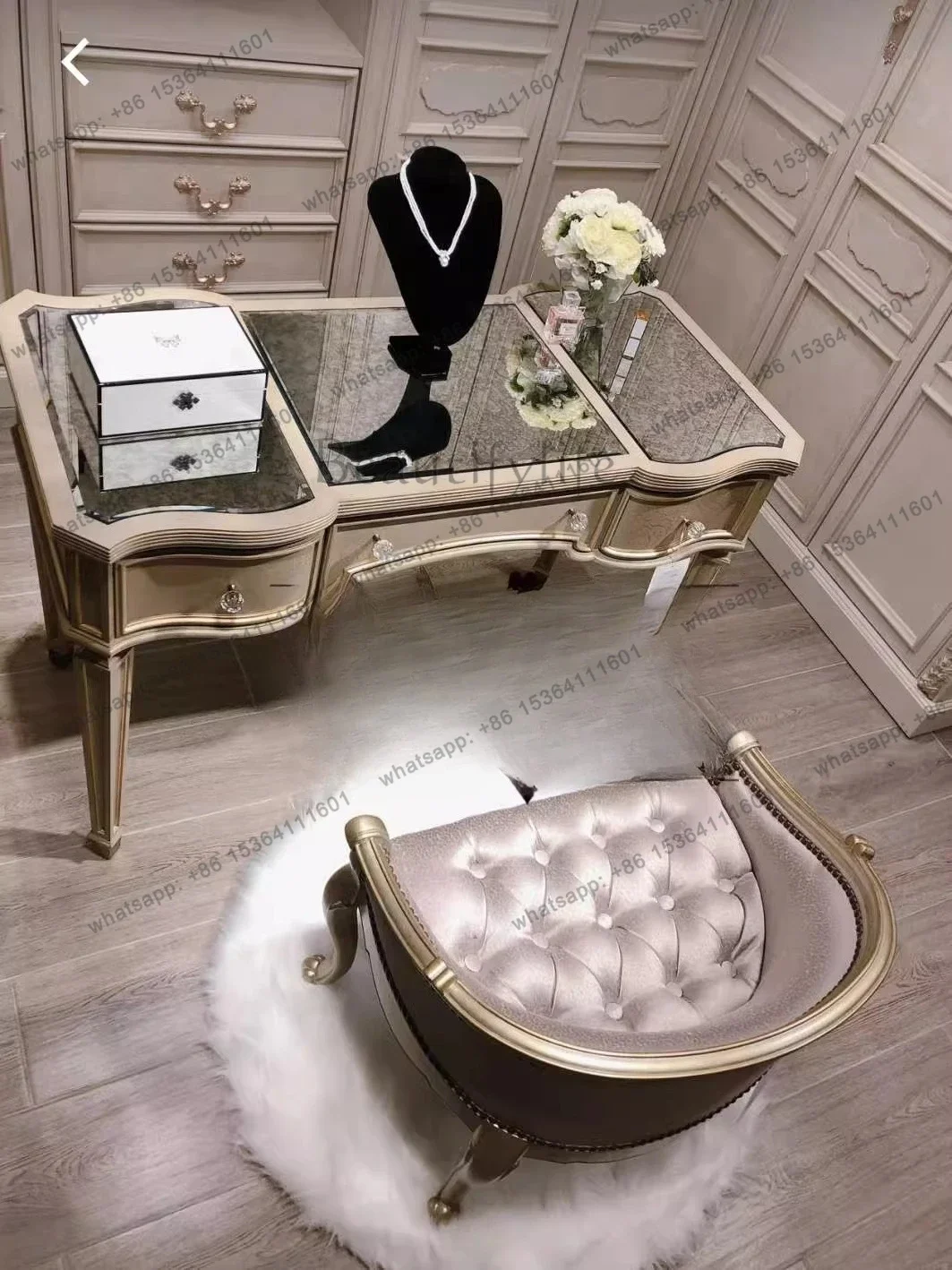 

yj19 American light luxury solid wood dresser, modern simple bedroom storage cabinet, integrated dressing table, French