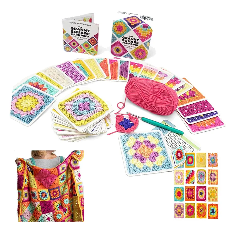 50pcs/box The Granny Square Card Decks Mix Matchs Designs Knitting Kit For Adults DIY Grandma Knitted Pattern Set