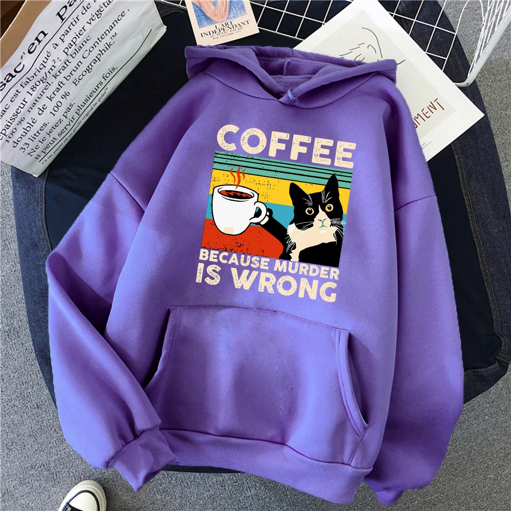 A Cat That Drinks Coffee And Works Prints Hoodie Women Harajuku Loose Hoody Fashion Casual Streetwear Comfortable Y2K Womenswear