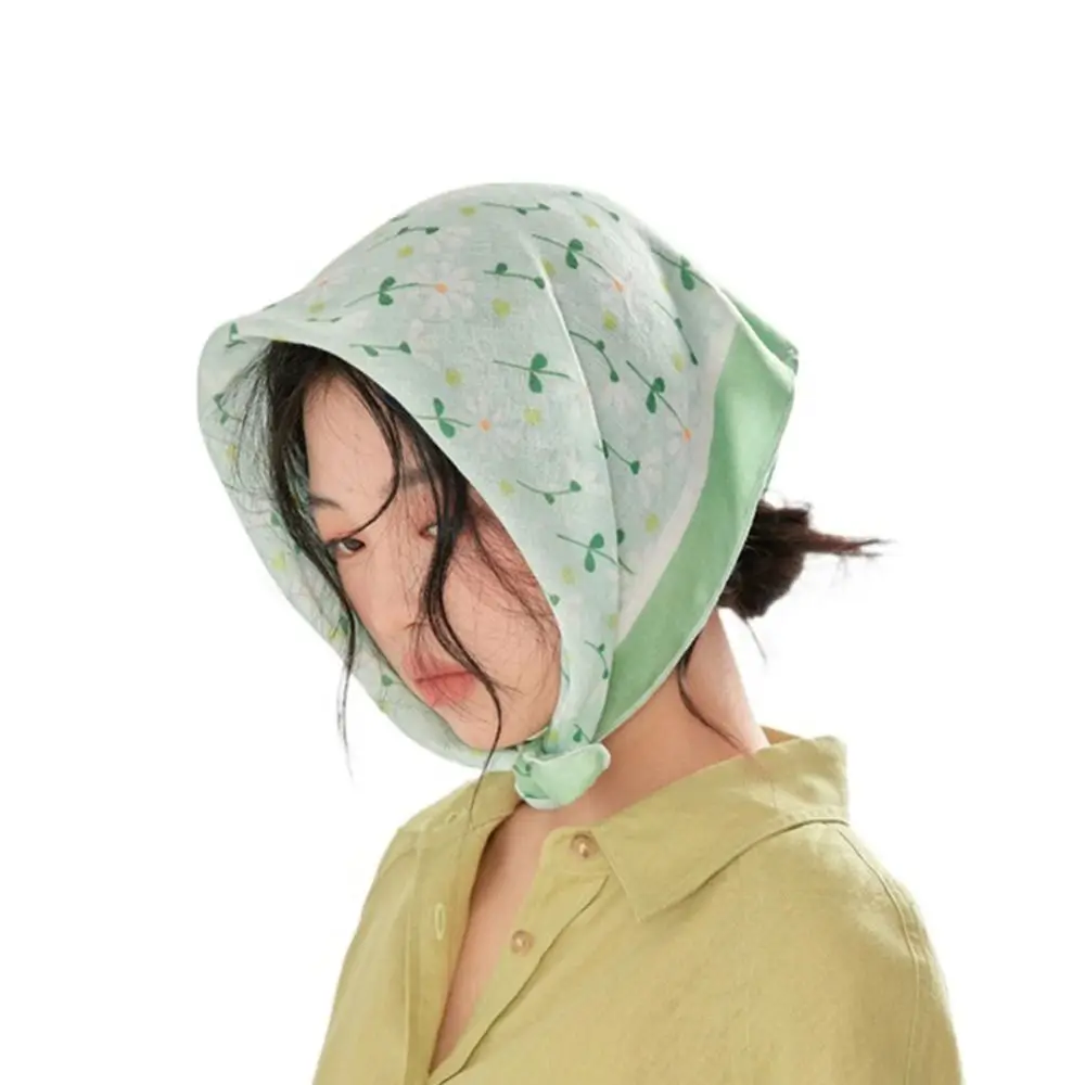 ผ้าพันคอไหมพิมพ์ลายดอกไม้ สไตล์เกาหลี สำหรับผูกผม ผ้าพันคอสี่เหลี่ยม ผ้าคาดผมผู้หญิง