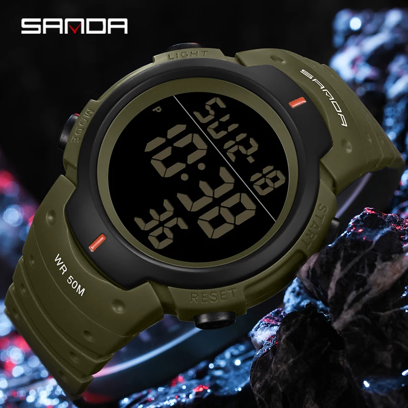 SANDA Electronic Night Glow Waterproof Watch Waterproof Military Outdoor Sports Watch For Male LED Digital Wristwatches Relogio