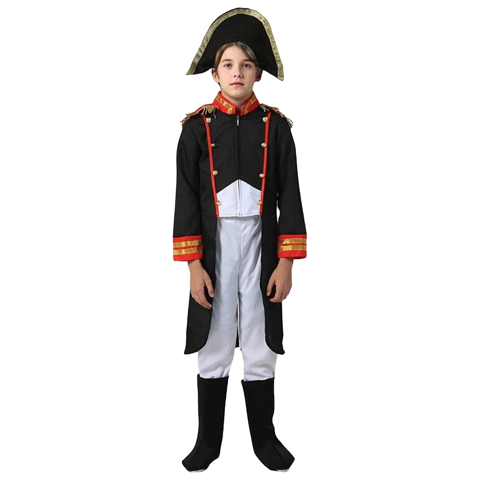 Disfraz de Capitán Pirata Napoleón para Niños, Chaqueta de Cola Larga con Pantalones, Sombrero y Cubrebotas para Halloween, Carnaval y Fiestas Temáticas