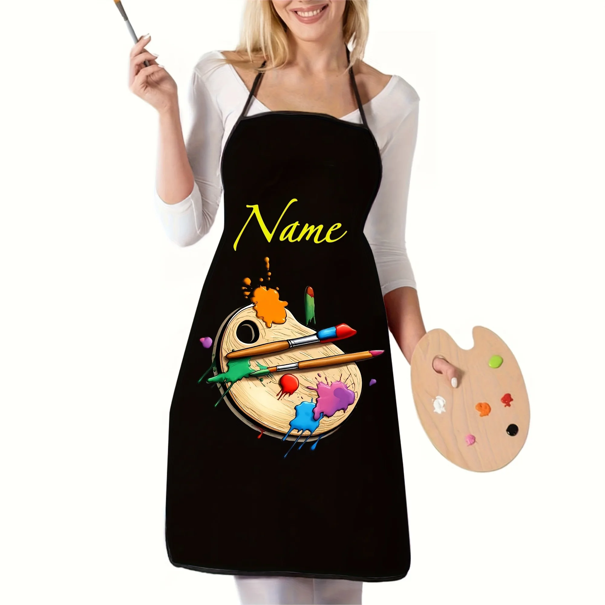 Personalized Artist Apron Custom Name/Text Professional Palette Design Polyester Apron for Painting Cooking Baking Gift Aprons