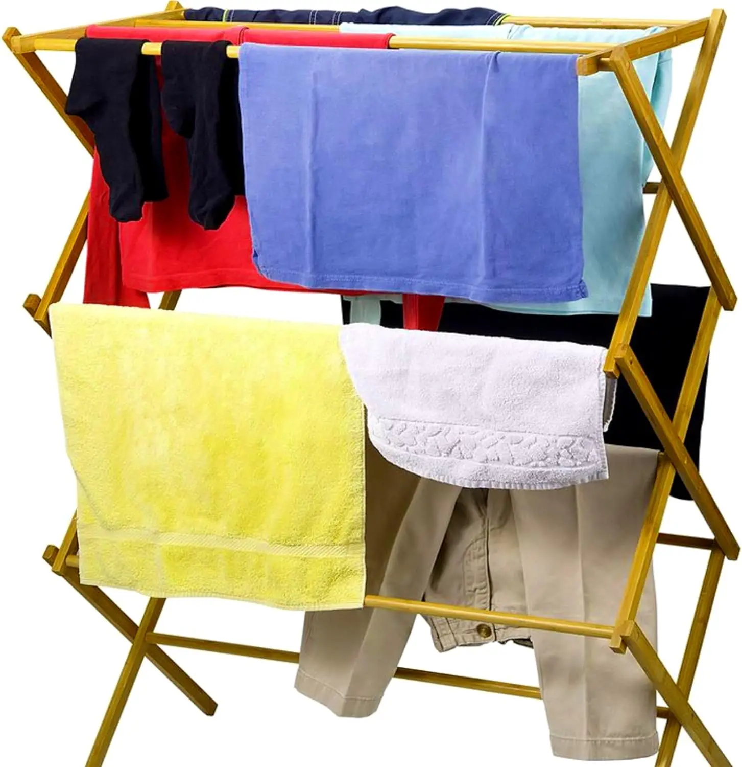 Collapsible Folding Bamboo Laundry Drying Rack for Drying Clothes - Heavy Duty Pre Assembled