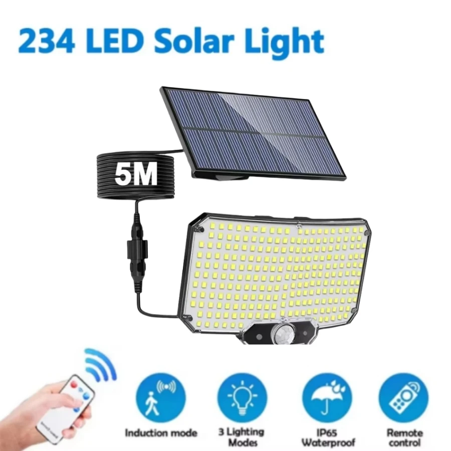 234 LED Solar Light Outdoor Motion Sensor Wall Flood Lamp with Remote Waterproof 3 Modes For Garden Yard Garage Security Lightin